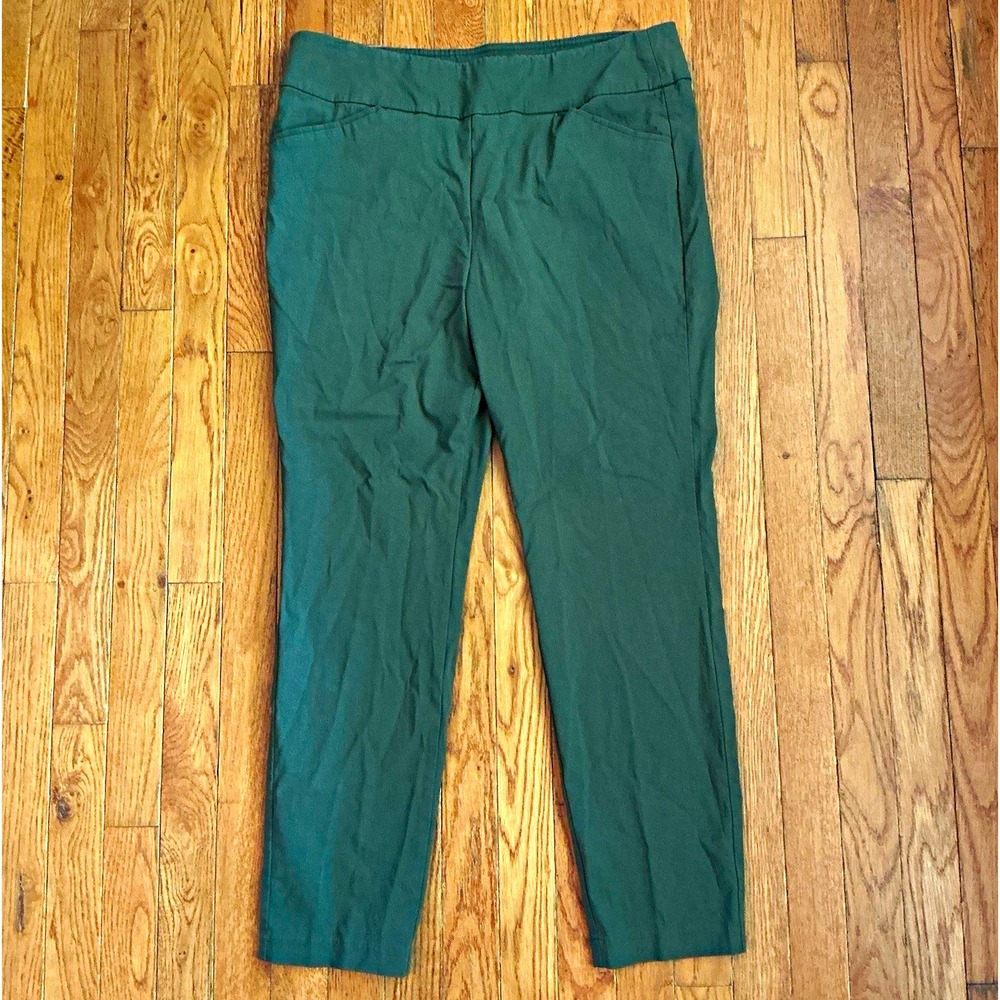 Christopher & Banks Womens Green Straight Leg Dress Pants Pull On Slim 26"